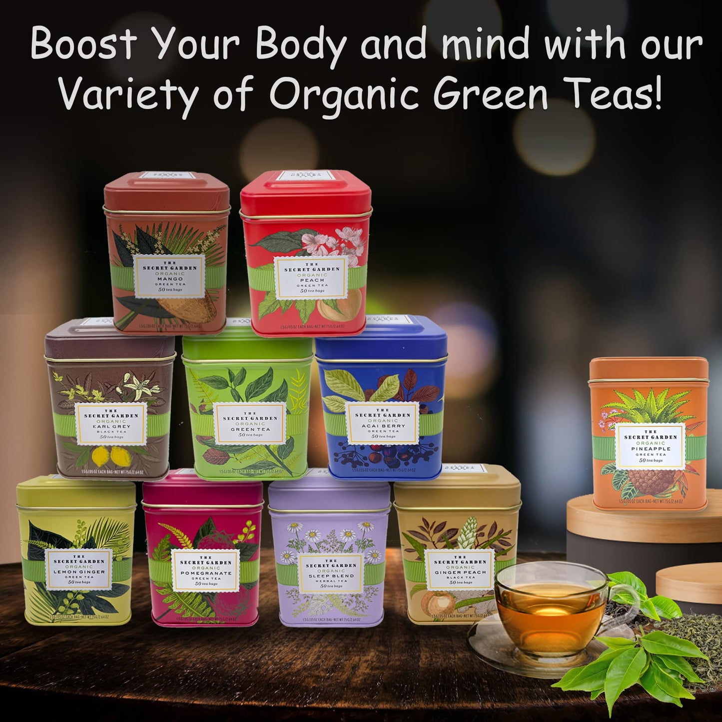 Organic Lemon Ginger Ceylon Green Tea - 50 Packets - Natural Antioxidant Rich Herbal Leaf Teabags - Usda Certified 100% Non-Gmo