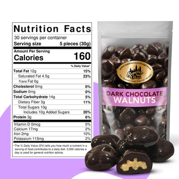 Superior Nut Chicago Dark Chocolate Covered Walnuts - Gourmet Crunchy Walnuts, 64% Dark Chocolate - Rich Omega-3S & Antioxidants