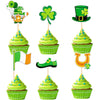 Ercadio 24 Pack Happy St Patrick's Day Cupcake Toppers Glitter Four Leaf Clover Shamrock Cupcake Picks Green Hat Cupcake Toppers