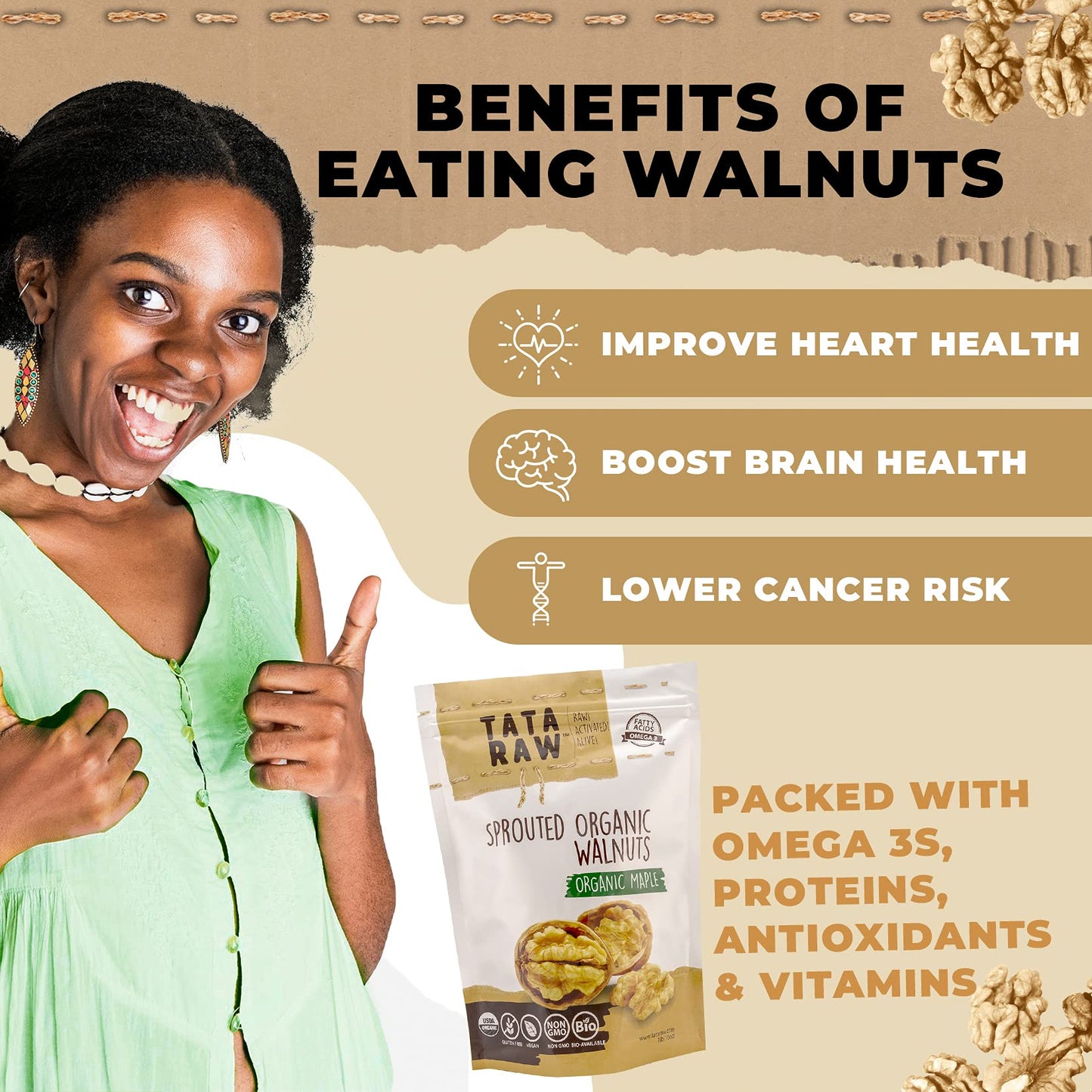 Tata Raw - Sprouted Organic Maple Walnuts -1 Lb