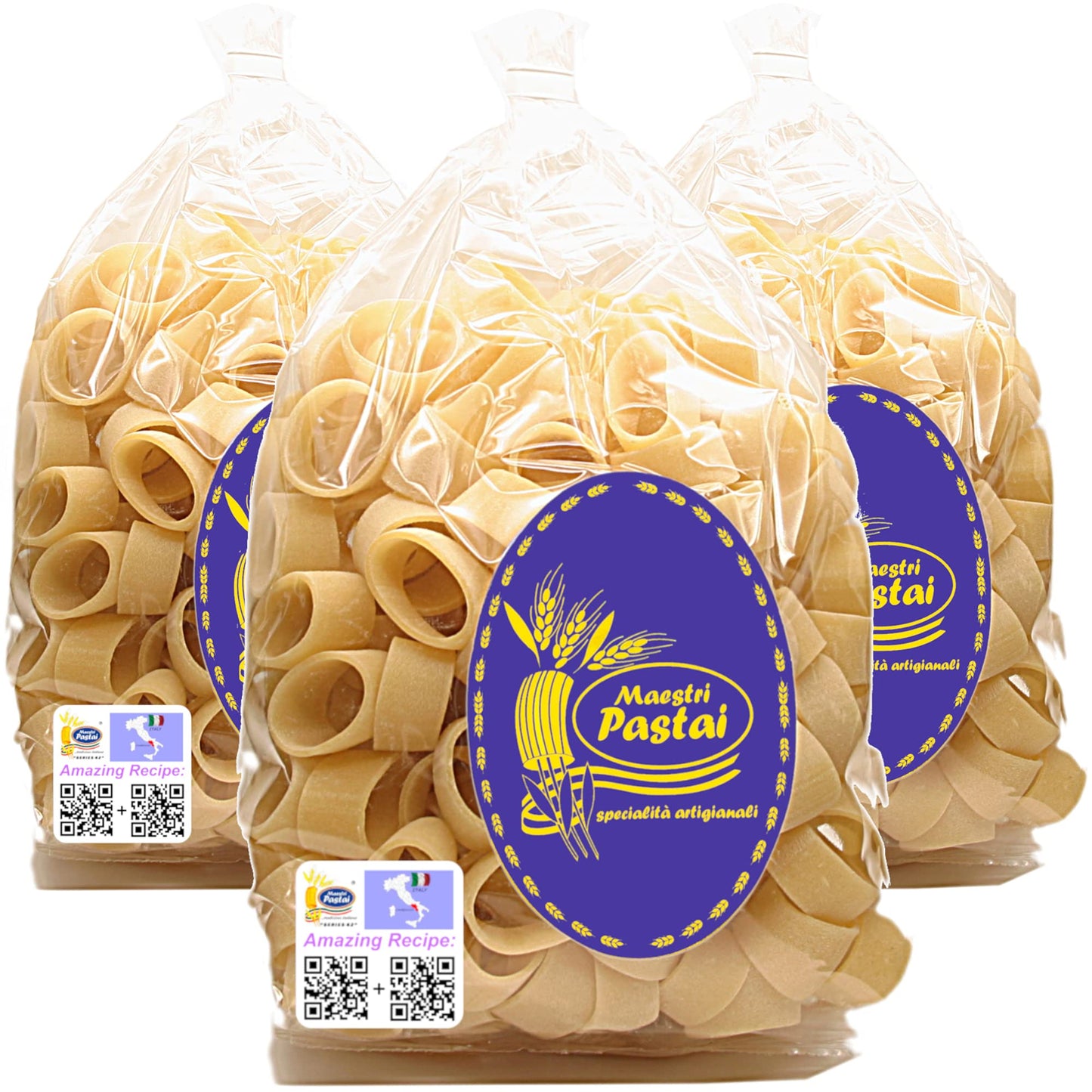 Maestri Pastai, Gourmet Calamari Italian Pasta (Italian Calamarata Pasta) (Pack of 3), Special ''Series 42'', Premium Quality Im