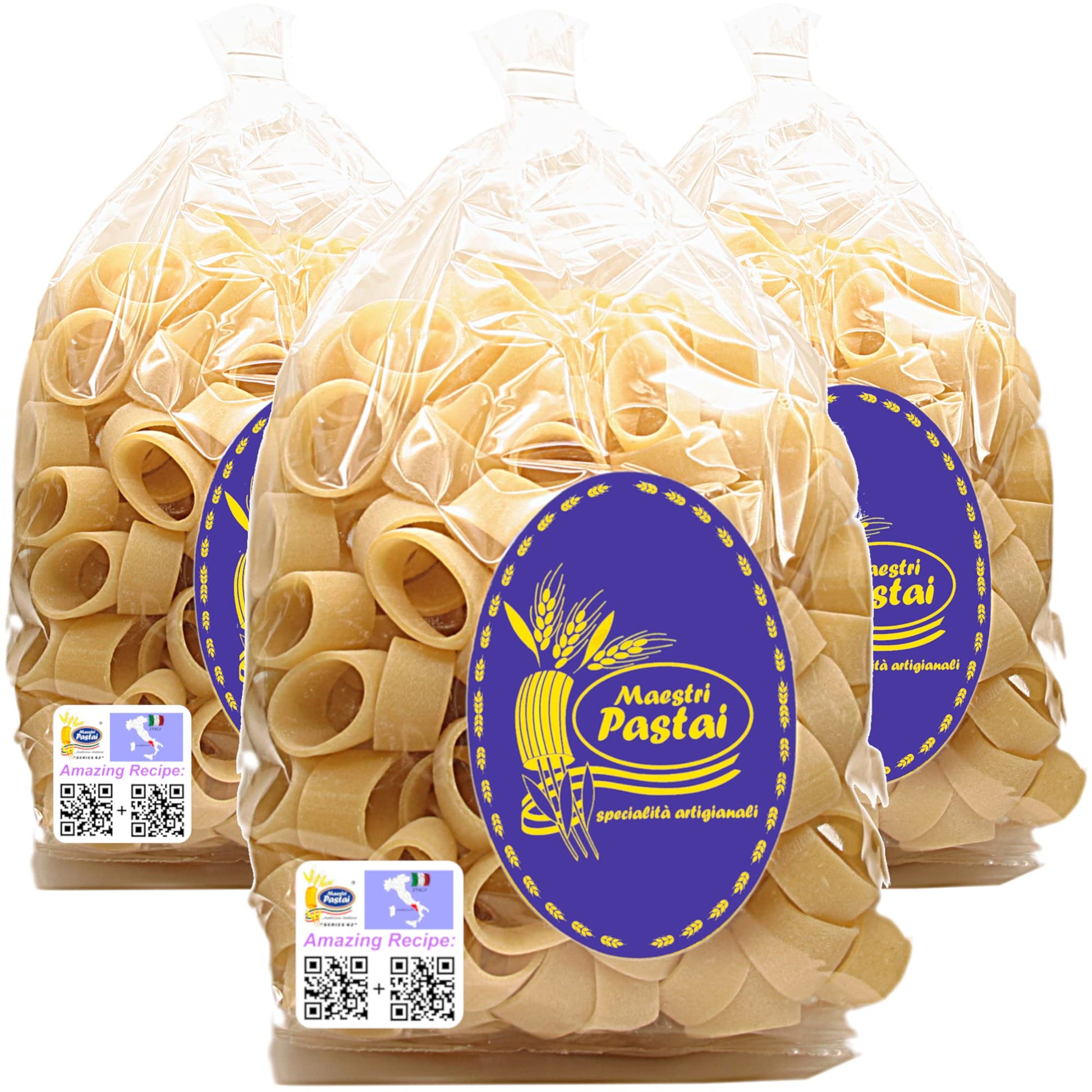 Maestri Pastai, Gourmet Calamari Italian Pasta (Italian Calamarata Pasta) (Pack of 3), Special ''Series 42'', Premium Quality Im