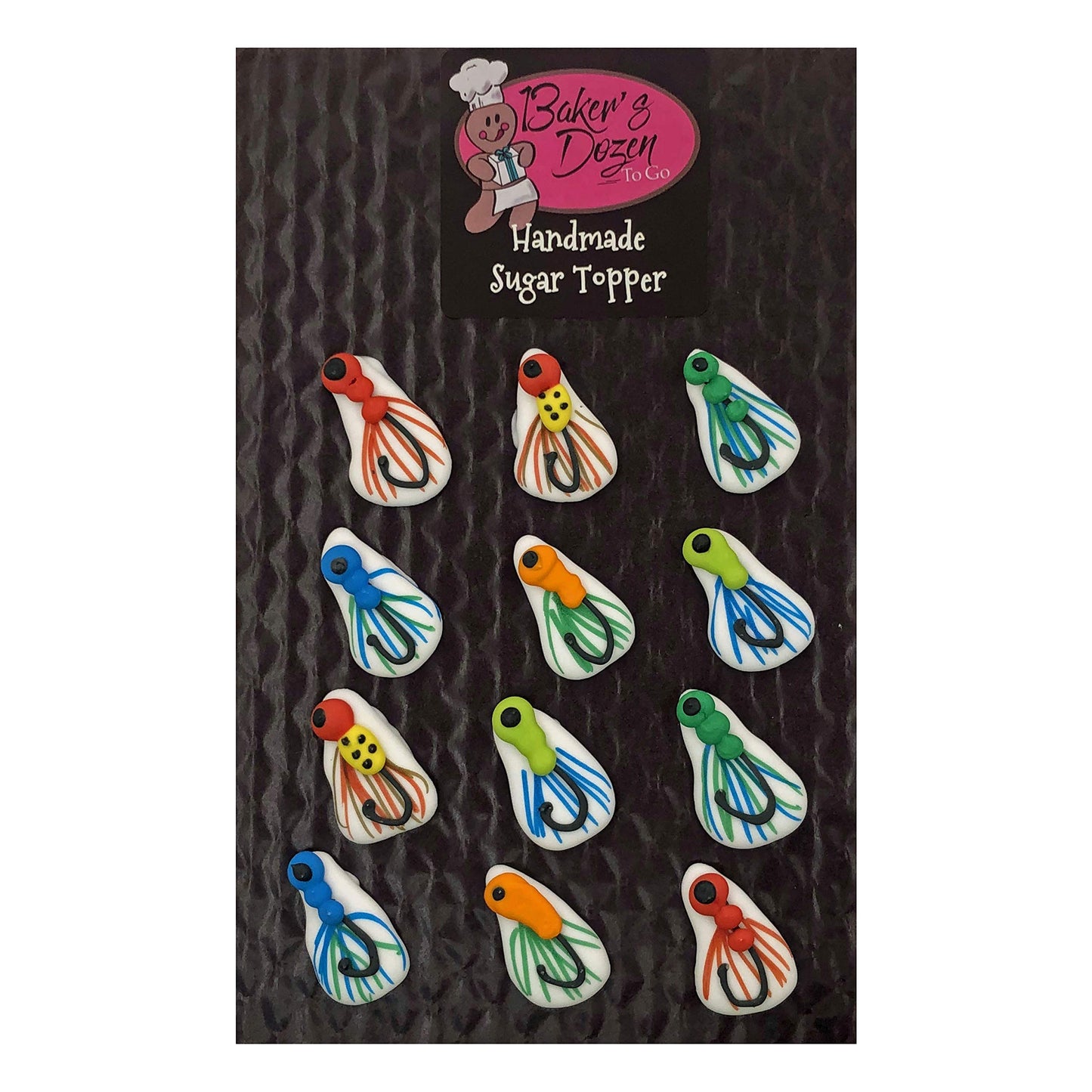 Fly Fishing Lures Accessory Pack- 12 Pcs Edible Royal Icing Cake Cupcake Topper (Choose Style Below)