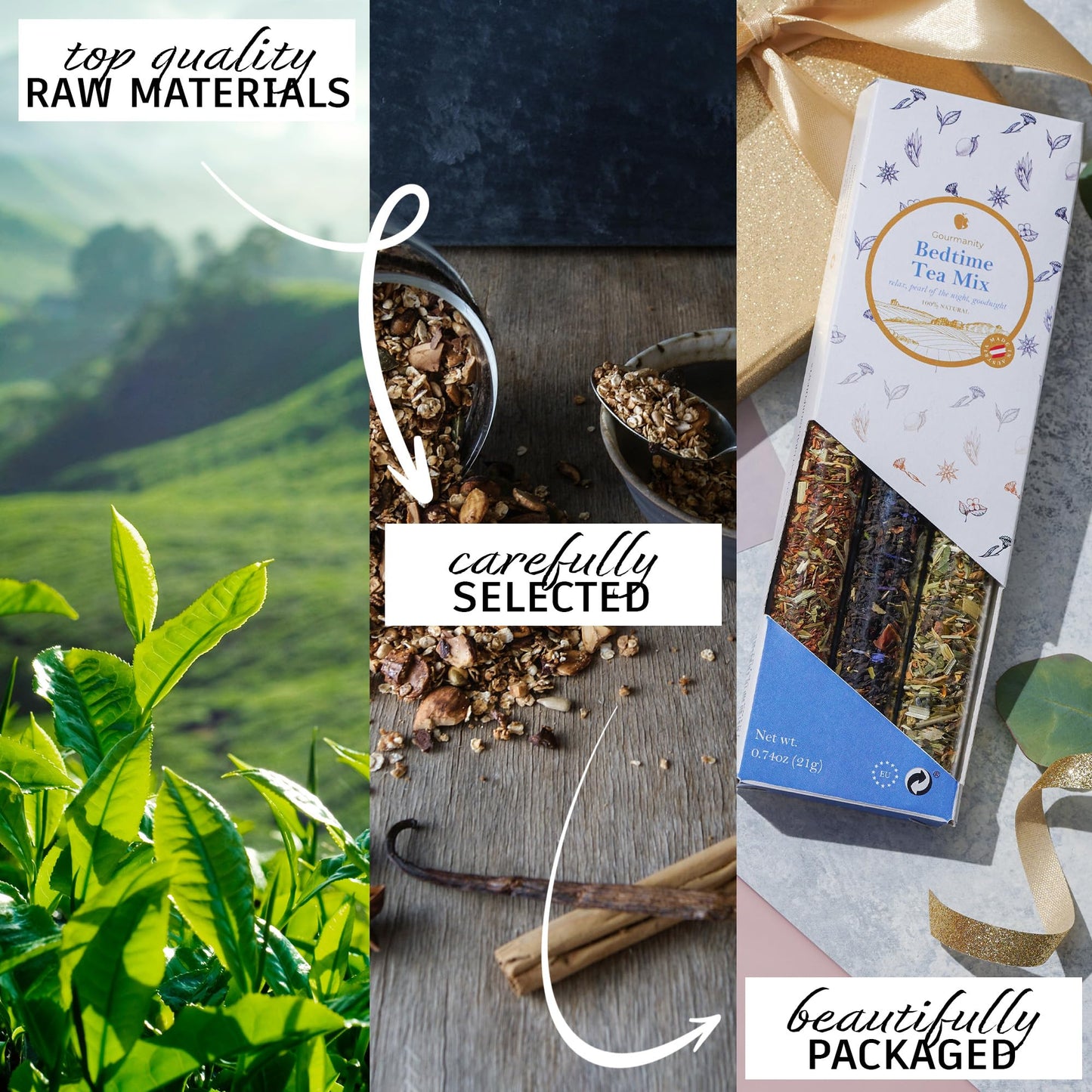 Gourmanity Bedtime Tea Sampler Gift Set, Naturally Calming Herbal Blends, Warm Up And Snuggle Down With Our 3 Sleepy Tea Flavors