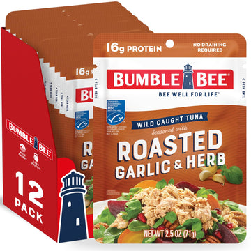 Bumble Bee Roasted Garlic & Herb Seasoned Tuna, 2.5 Oz Pouches (Pack Of 12) - Ready To Eat - Wild Caught Tuna Pouch - 16G Protein Per Serving - Gluten Free