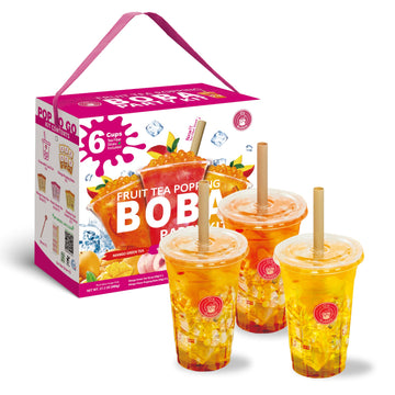 O'S Bubble Boba Tea Kit - 6 Servings Bubble Tea Kit - Popping Boba Party Kit - 3 Flavors Popping Boba Kit