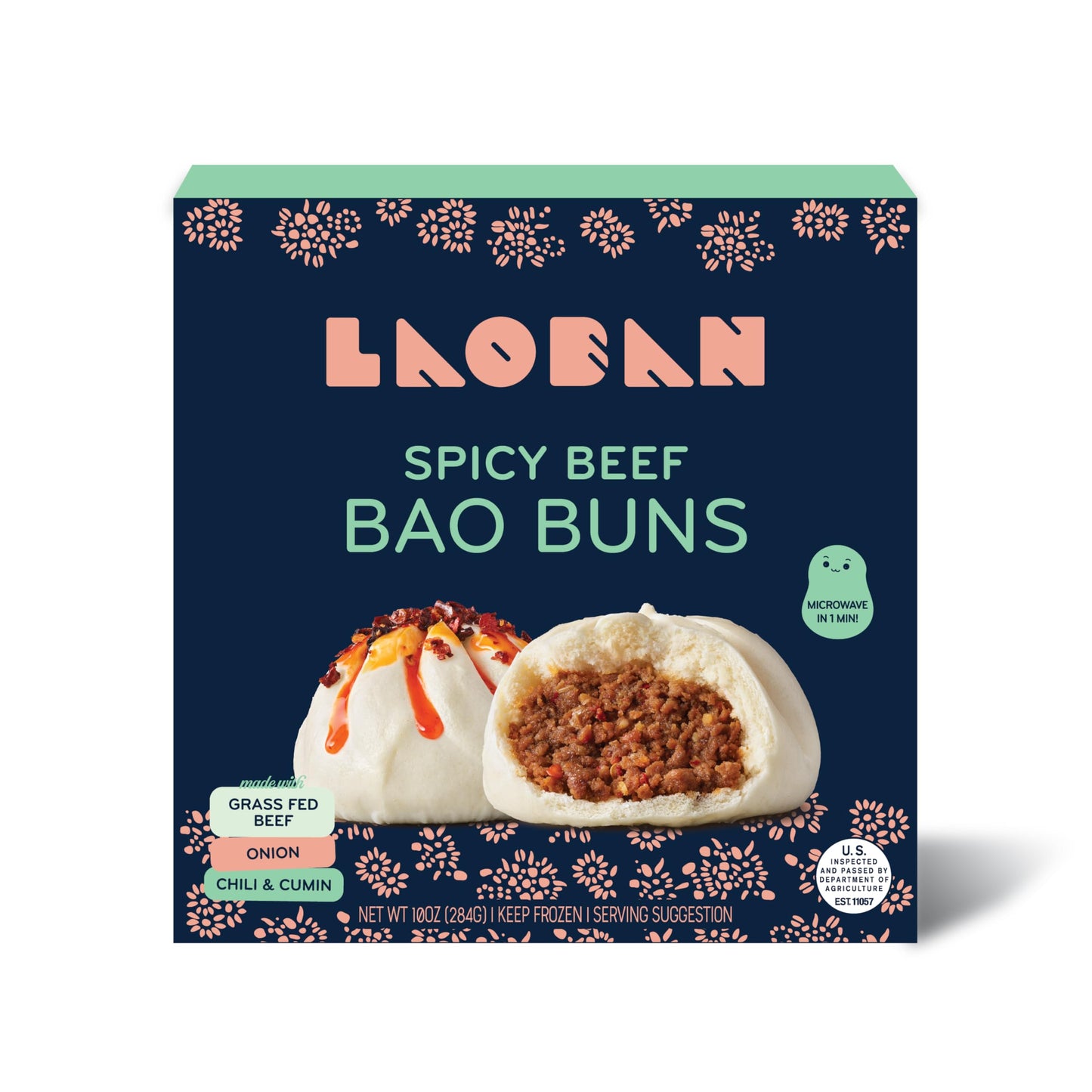 Laoban Dumplings?Spicy Beef Bao Buns?Made with Grass-Fed Beef, Onion, Chili, and Cumin?Frozen Meals Made from Scratch | No Artif