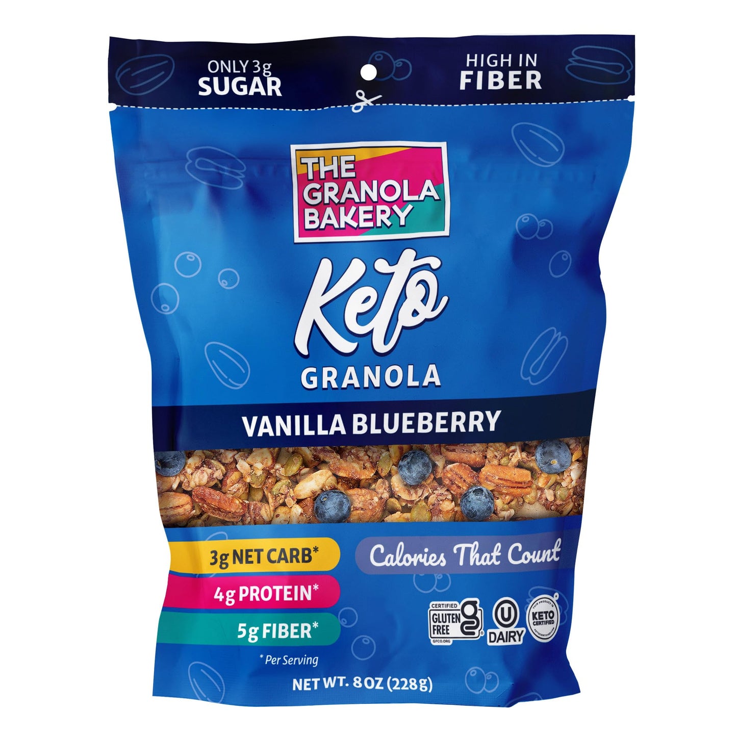 Tgb Blueberry Granola Cereal, Keto Friendly Snack, No Added Sugar, Gluten Free, High Fiber, 8Oz Resealable Bag (Pack Of 1)