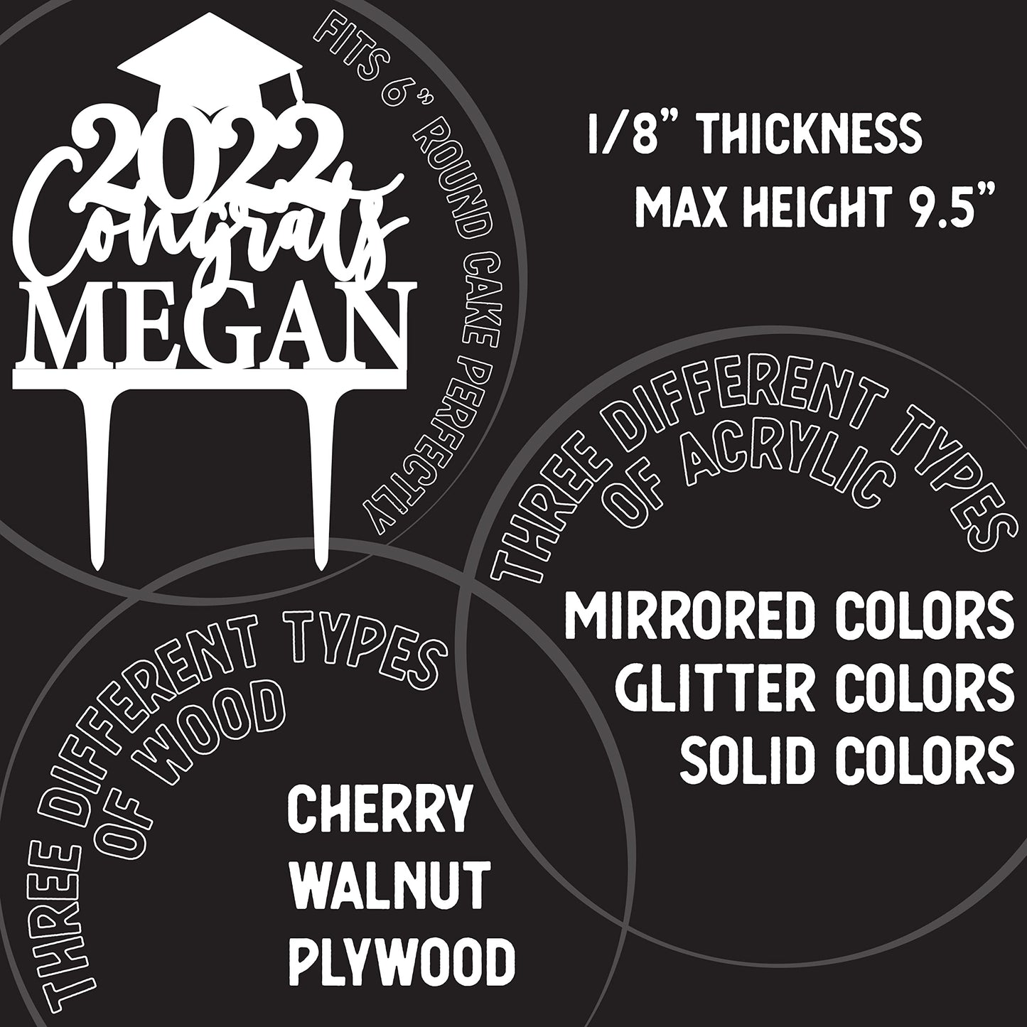 Customization Mill Personalized Graduation Cake Topper, Custom Acrylic, Class of 2025, Mirrored Colors, 1 Count