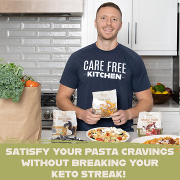 Care Free Kitchen Rotini Keto Pasta Noodles Variety 3-Pack (8 Oz. Bags) Plain, Sundried Tomato, Roasted Garlic, 20G High Protein