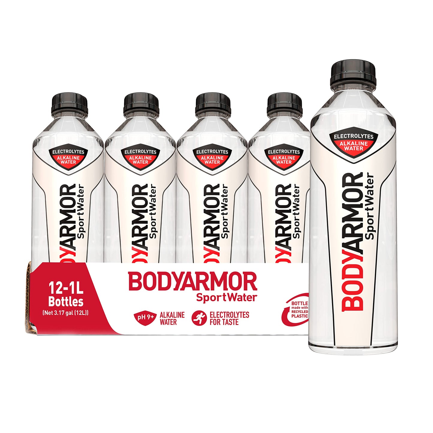 Bodyarmor Sportwater Alkaline Water, Superior Hydration, High Alkaline Water Ph 9+, Electrolytes, Perfect For Your Active Lifestyle, 1 Liter (Pack Of 12)