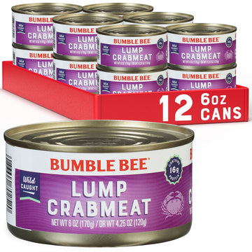 Bumble Bee Lump Crab Meat, 6 Oz Can (Pack Of 12) - 16G Protein & 1G Carb Per Serving - Wild Caught, Small Chunks, Drain Before Use