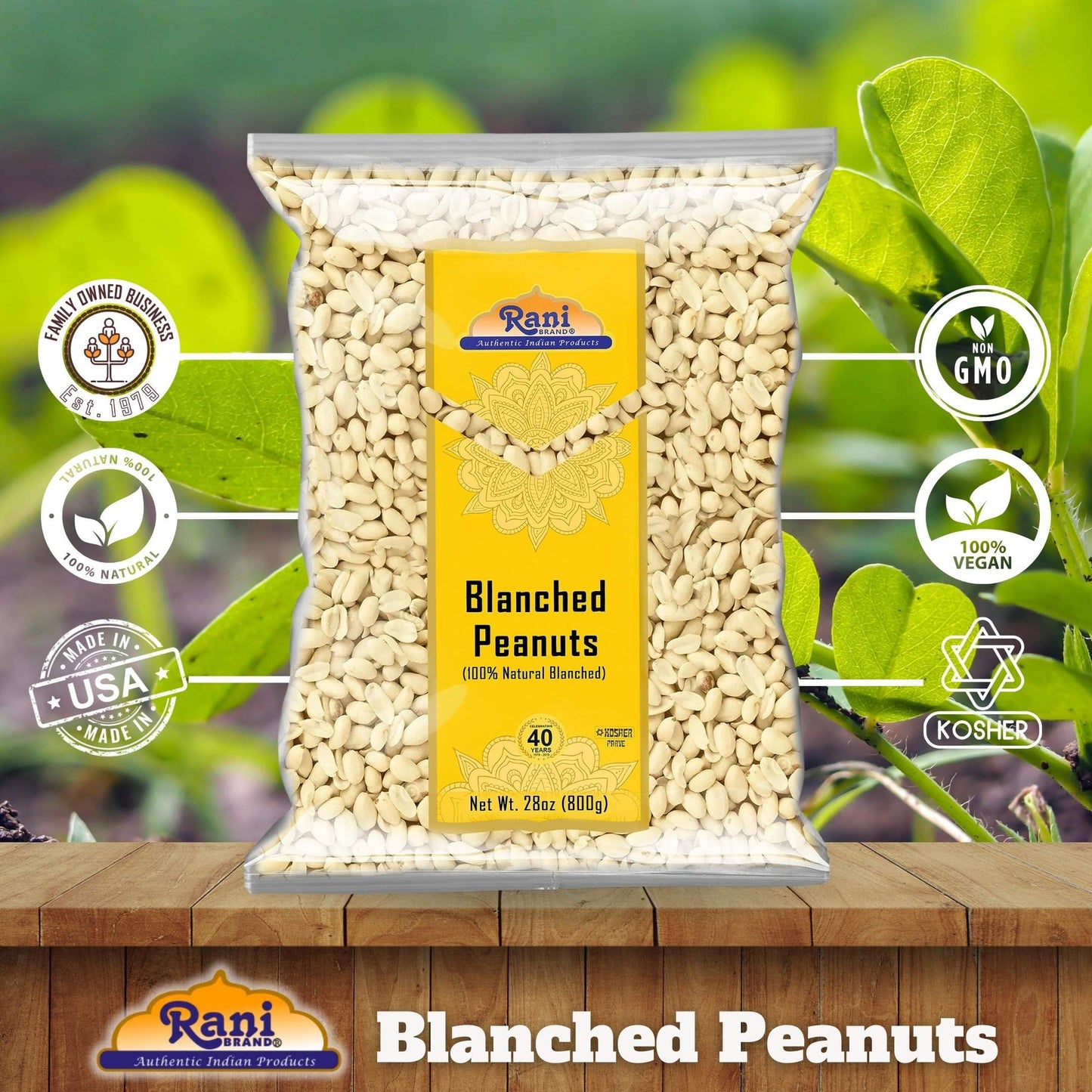 Rani Peanuts Skinless (Blanched, Uncooked) 28Oz (1.75Lbs) 800G ~ All Natural | Vegan | Gluten Friendly | Kosher | Fresh Product Of Usa ~ Spanish Grade Groundnuts