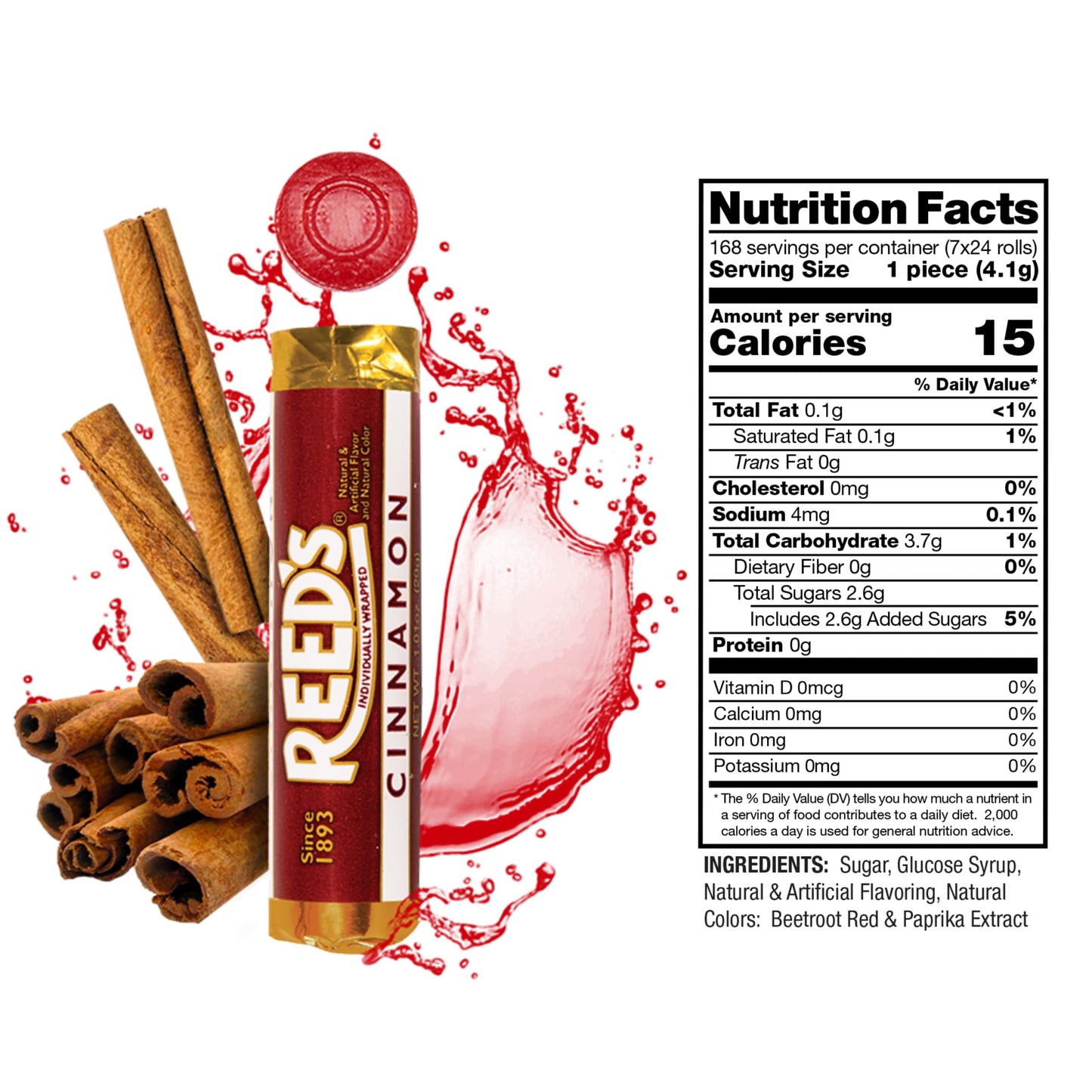 Reed's Cinnamon Candy Rolls - Individually Wrapped Traditional Hard Candy - 6 Rolls (1.01oz Pack) - Iconic Flavor