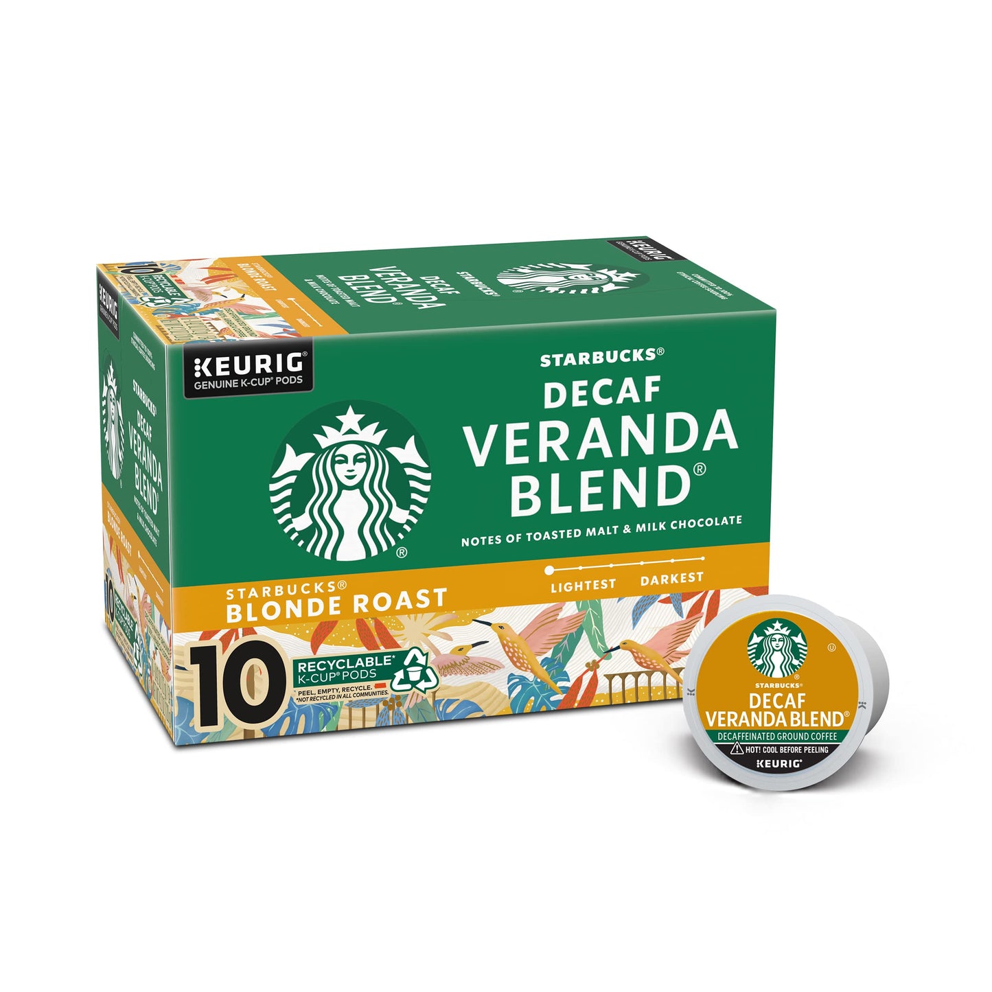 Starbucks K-Cup Coffee Pods-Starbucks Blonde Roast Coffee-Decaf Veranda Blend-100% Arabica-1 Box (10 Pods)