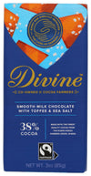 DIVINE CHOCOLATE Chocolate, 38% Milk Chocolate with Toffee & Sea Salt, 3 Oz