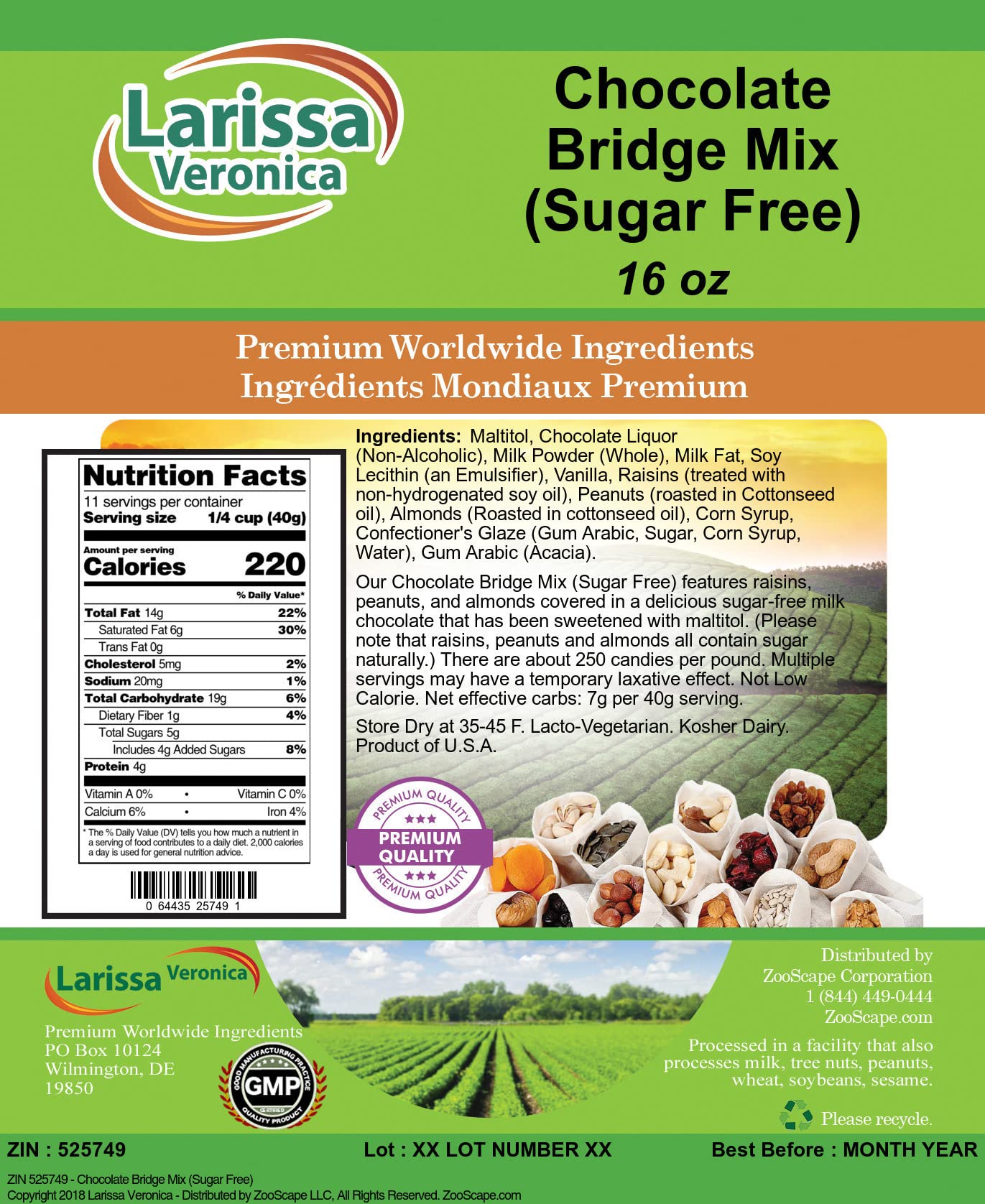 Chocolate Bridge Mix (Sugar Free) (16 Oz, Zin: 525749) - 2 Pack
