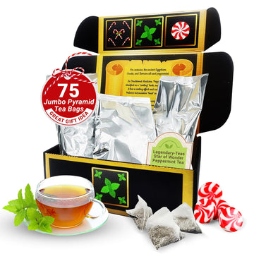 Legendary-Teas Star of Wonder Peppermint Pyramid Tea Bags 75 Pack Sealed in Foil Pouches (Pure Peppermint Tea, 75 Pack Box)