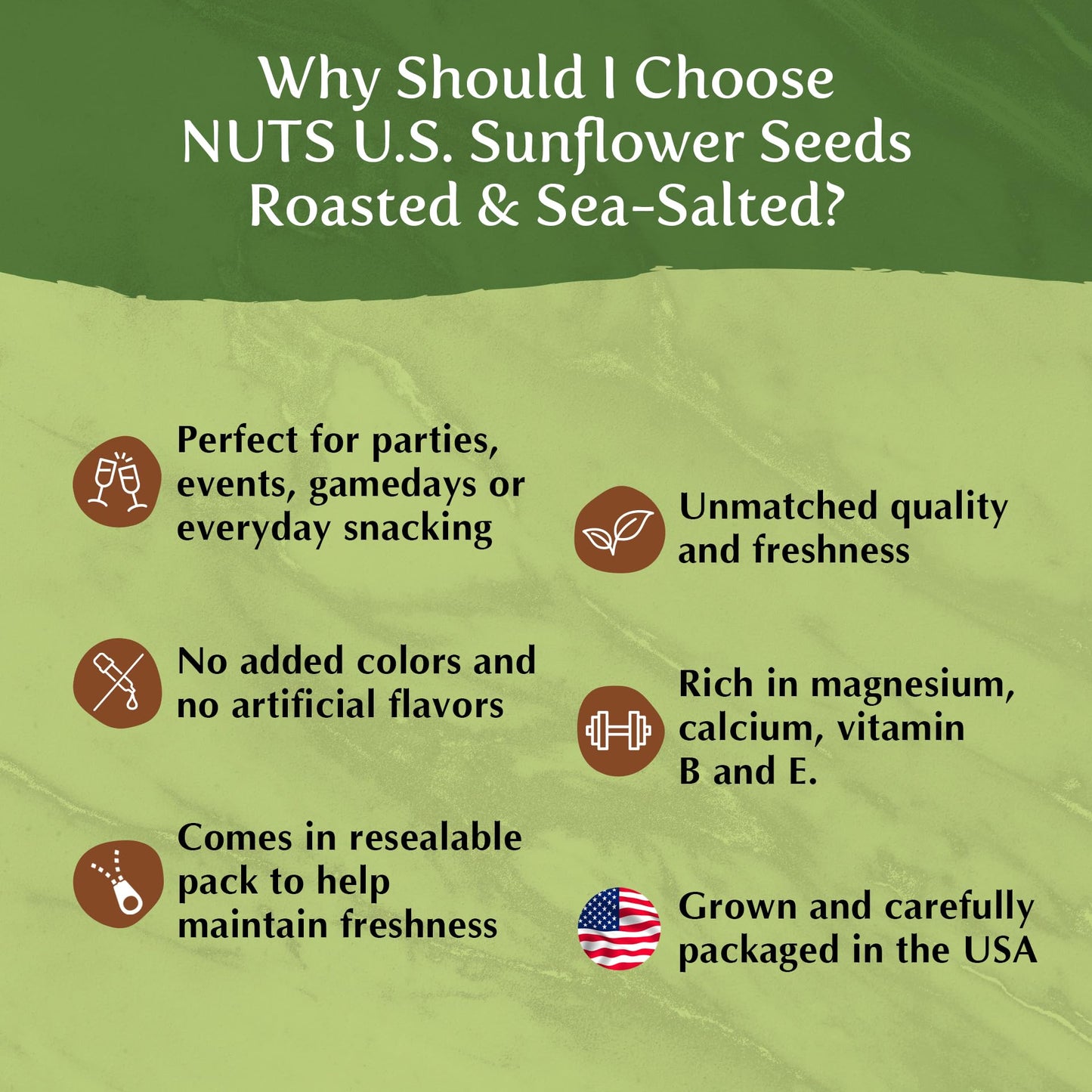 NUTS U.S. Sunflower Seeds, Roasted & Sea-Salted, No Added Colors, 2 LB Resealable Bag
