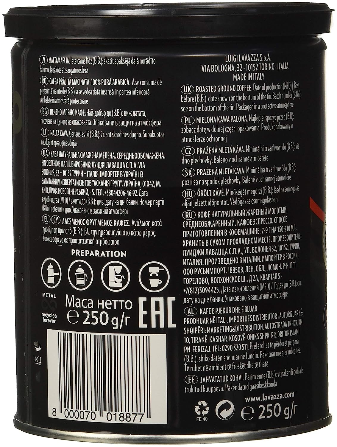 Lavazza Medium_Roast, Ground Coffee - Caffe Espresso - 8 Oz - 2 Pk