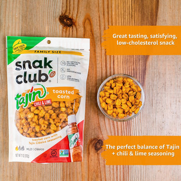 Snak Club Toasted Corn, Tajin Cl sico Chili & Lime Flavor, Crunchy, Flavorful Low-Cholesterol Individual Snacks, 2.5oz (Pack of