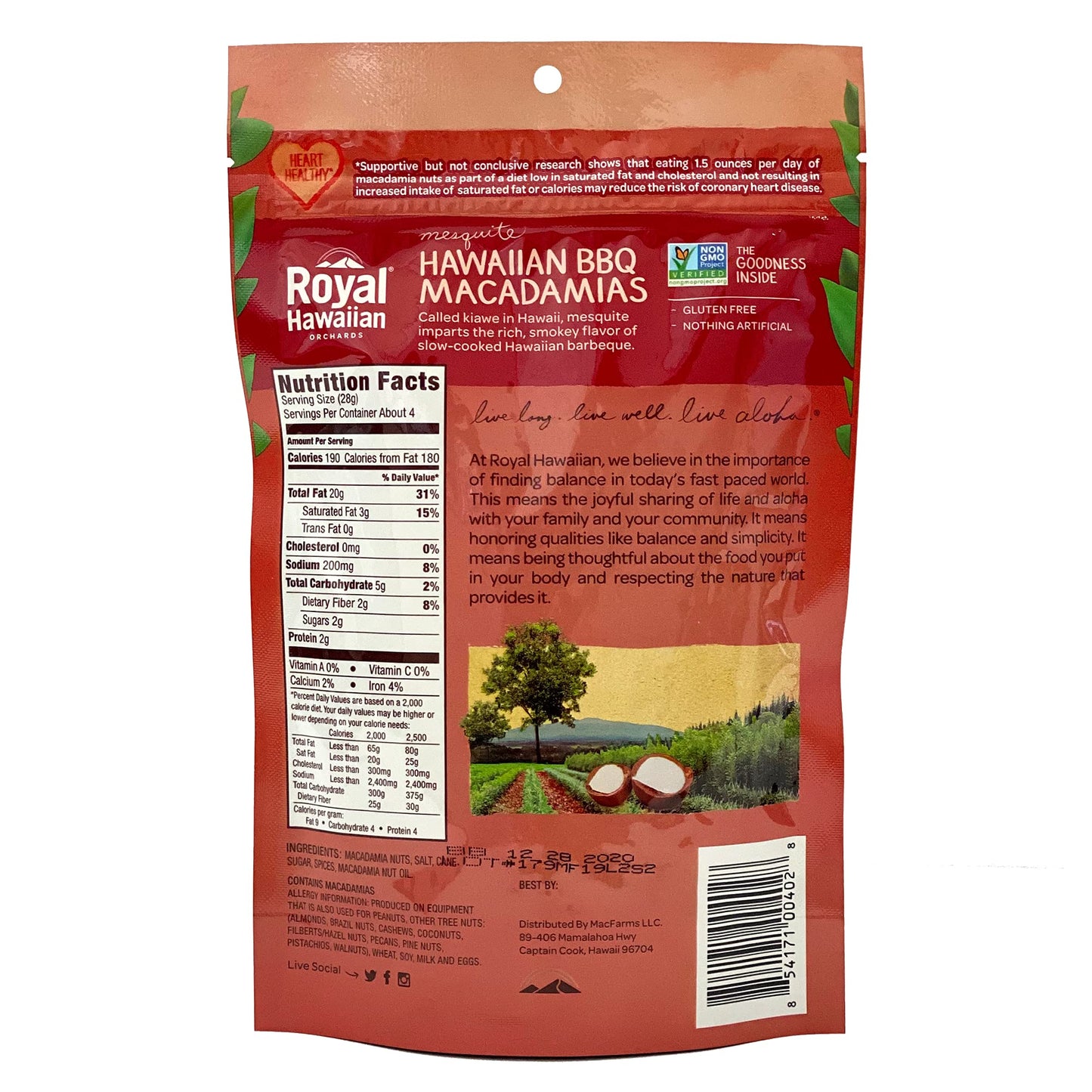 Royal Hawaiian Orchards Macadamia Nuts, Mesquite Hawaiian Bbq, 4Oz (Pack Of 6)