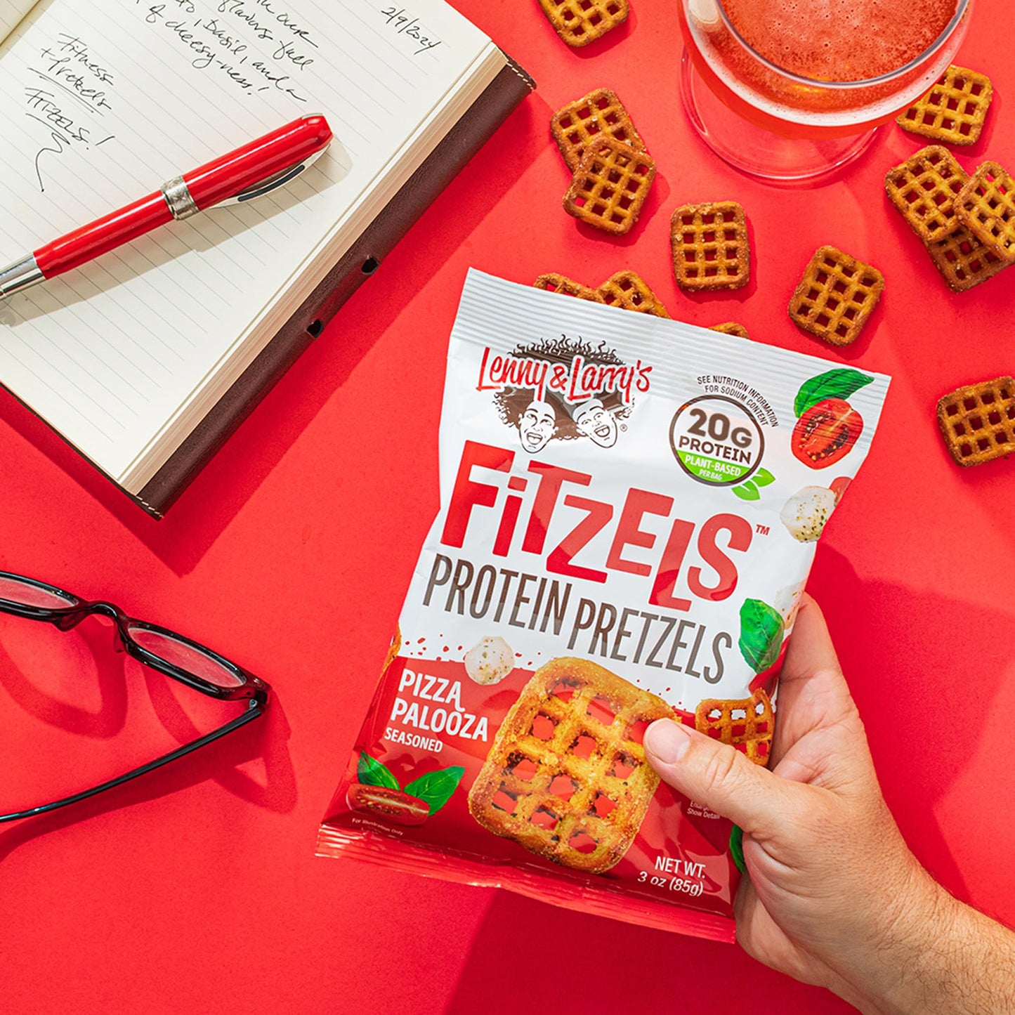 Lenny & Larry'S Pizza Palooza Fitzels- Savory Pretzel Snacks Incredibly Tasty High Protein, Salty, Vegan, Kosher 20 G'S Of Plant Based Protein 8 (Eight) Bags, 3 Oz Each