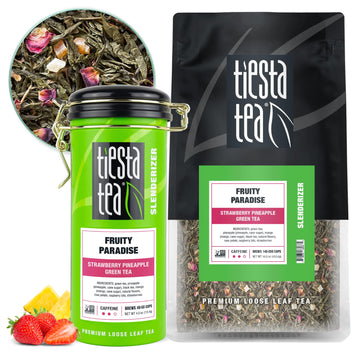 Tiesta Tea - Fruity Paradise, Loose Leaf Strawberry Pineapple Green Tea, Medium Caffeine, 4 Oz Tin & 1 Lb Bulk Bag, Natural, Hot & Iced Tea, Green Tea Loose Leaf