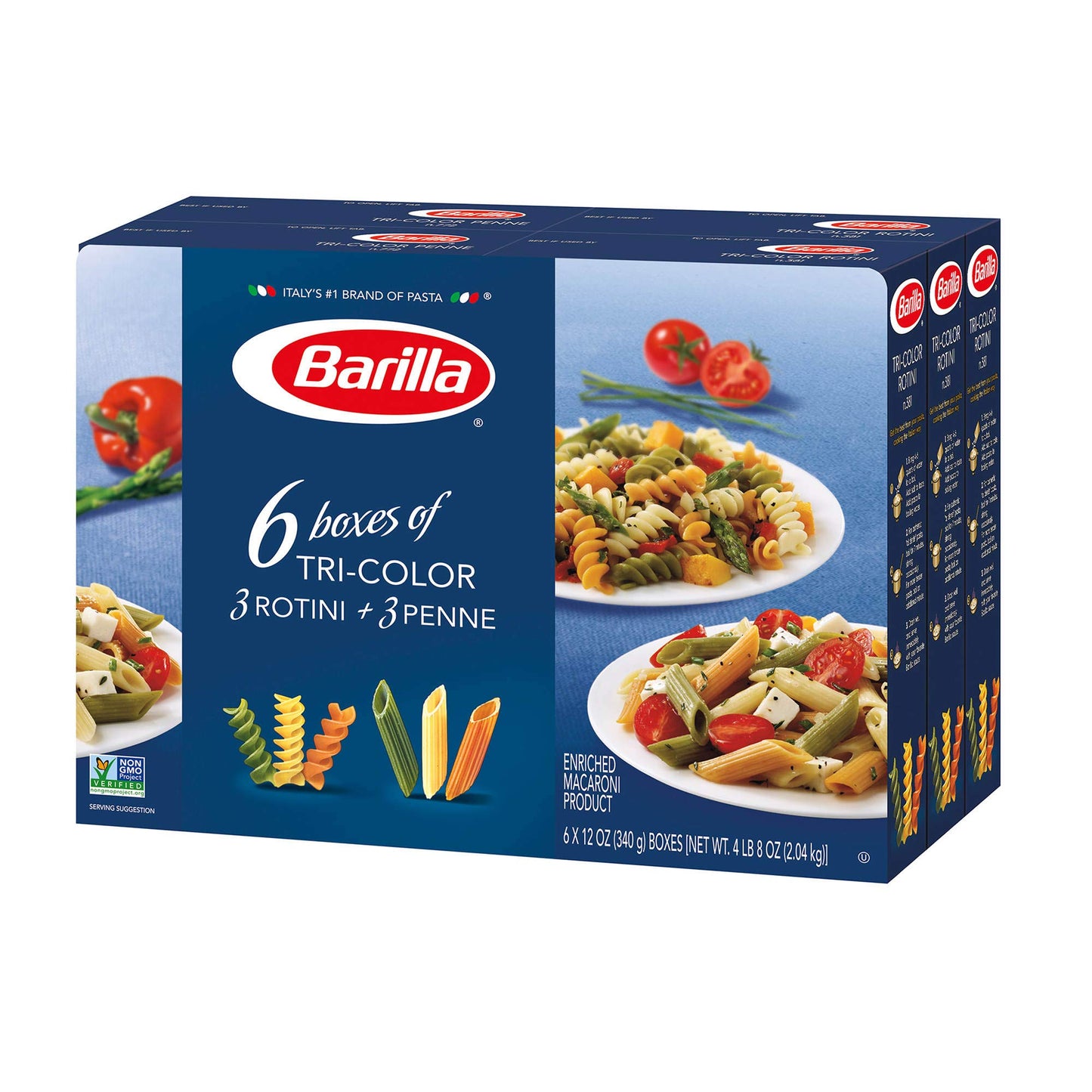 Barilla Pasta, Tri-Color Penne & Tri-Color Rotini, 12 Ounce (Pack Of 6)