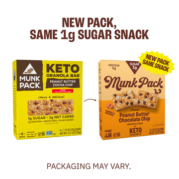 Munk Pack Chewy Granola Bars - 5g Protein, 1g Sugar with Allulose, 2g Net Carbs, Low Sugar, Gluten Free and Low Glycemic Snacks