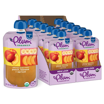 Plum Organics Stage 2 Organic Baby Food - Peach, Banana, And Apricot - 4 Oz Pouch (Pack Of 12) - Organic Fruit And Vegetable Bab