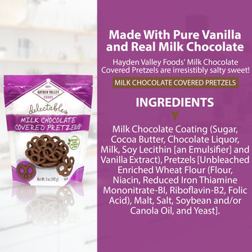 Hayden Valley Foods Milk Chocolate Covered Pretzels, 5 oz Bags, Pack of 12, No Artificial Flavors or Preservatives, Gourmet Snacks