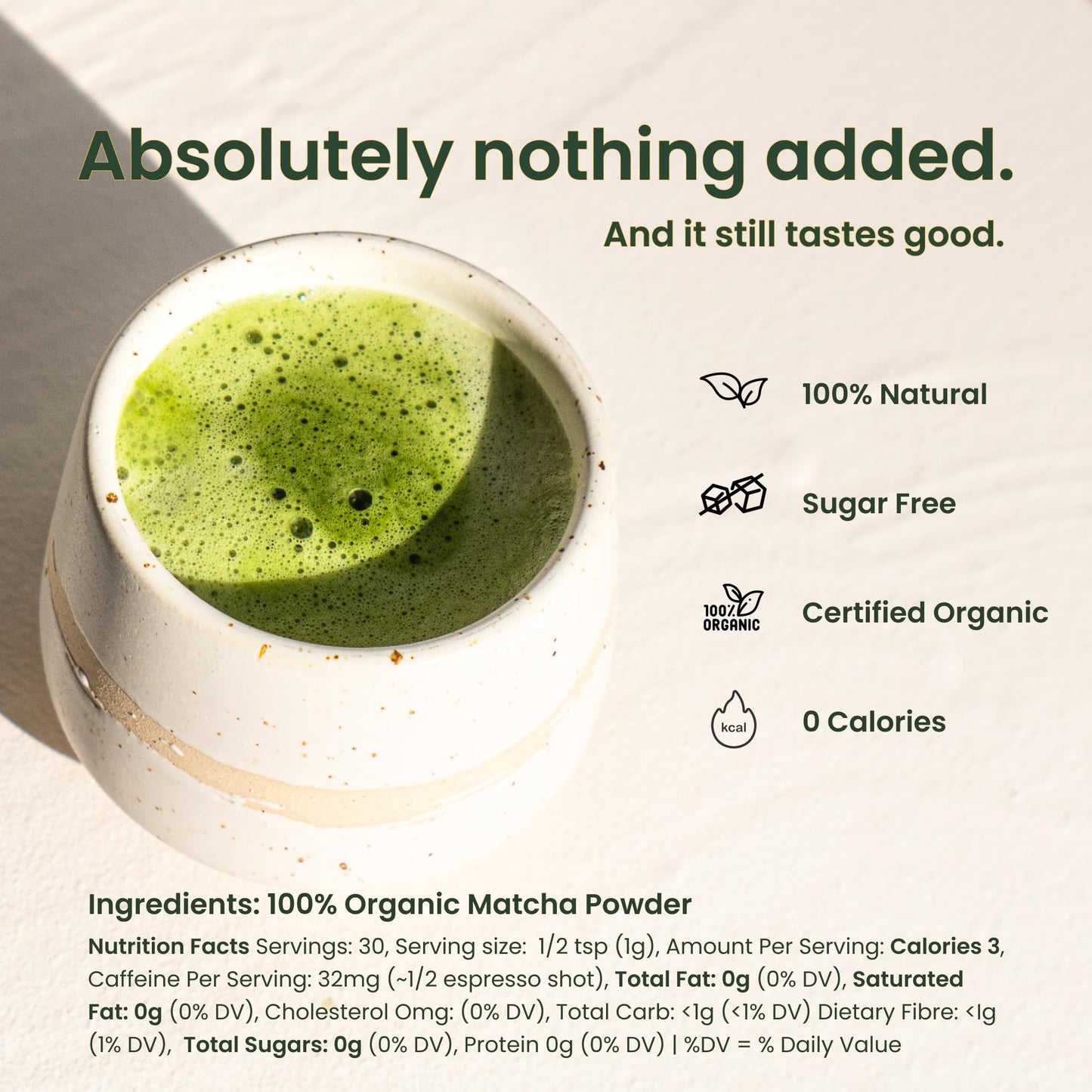 Crafti Organic Ceremonial Grade Matcha Powder 30g - Sugar-Free Green Tea from Kyoto Uji for Calm Focus & Jitter-Free Energy