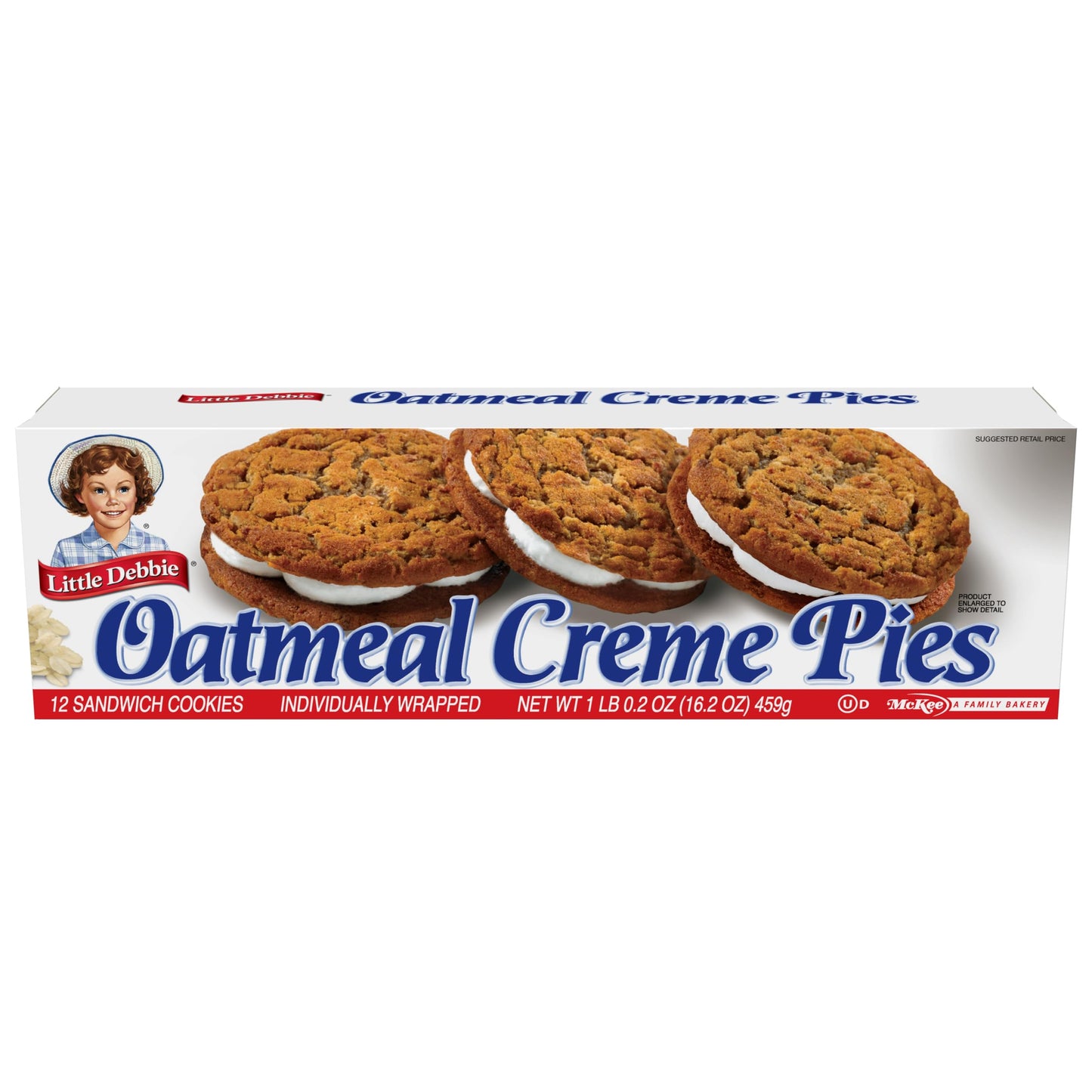 Little Debbie Oatmeal Crme Pies, 12 Individually Wrapped Sandwich Cookies, 16.2 OZ Box
