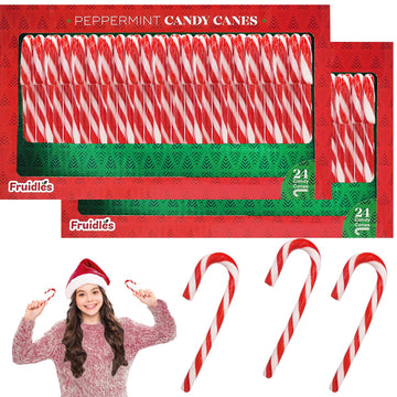 Fruidles 48-Pack Christmas Candy Canes Suckers, Peppermint Flavor, Individually Wrapped (48-Pack)