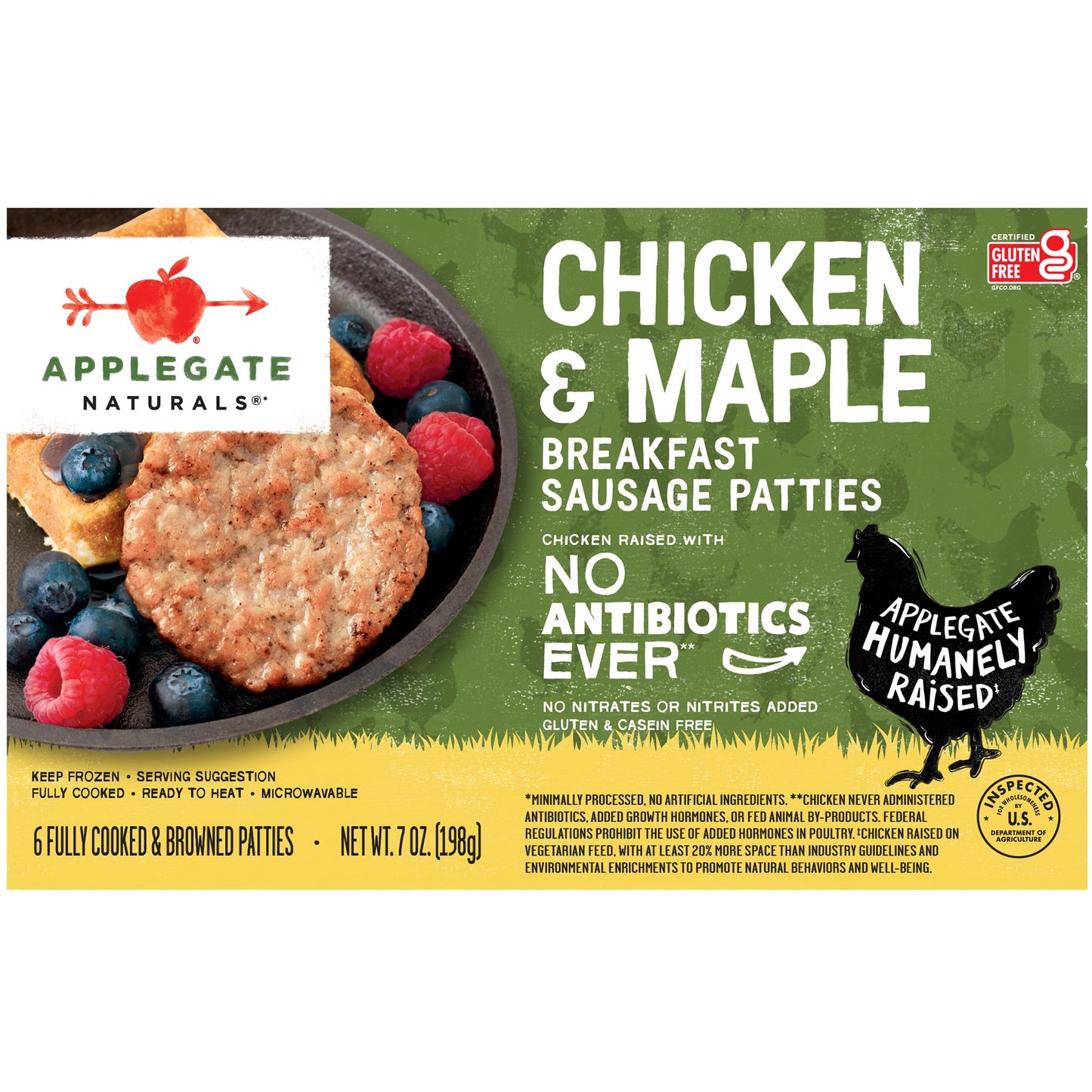 Applegate, Natural Chicken & Maple Breakfast Sausage Patties, 7 oz (Frozen)