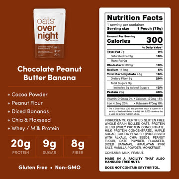 Oats Overnight Chocolate Peanut Butter Banana Overnight Oats, 20g Protein, Gluten Free, 9 Piece Set, 2.8 oz per meal