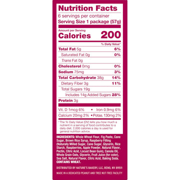 Natures Bakery Whole Wheat Fig Bars, Raspberry, Real Fruit, Vegan, Non-GMO, Snack bar, 6 Count (Pack of 6)