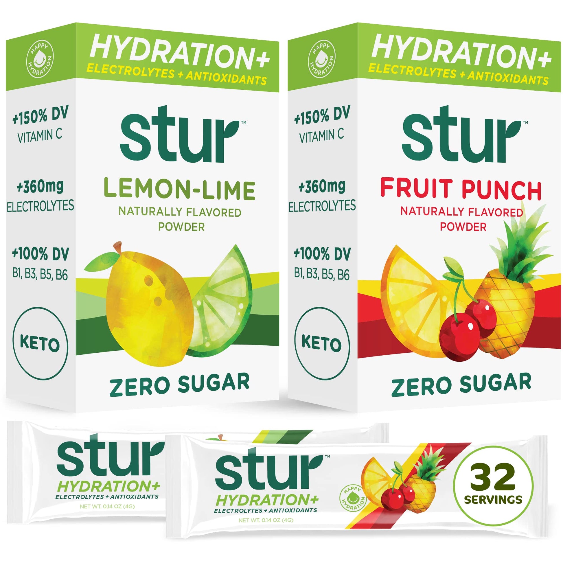 Stur Electrolyte Hydration Powder | Variety Pack| High Antioxidants & B Vitamins | Sugar Free | Non-Gmo | Daily Hydration & Work