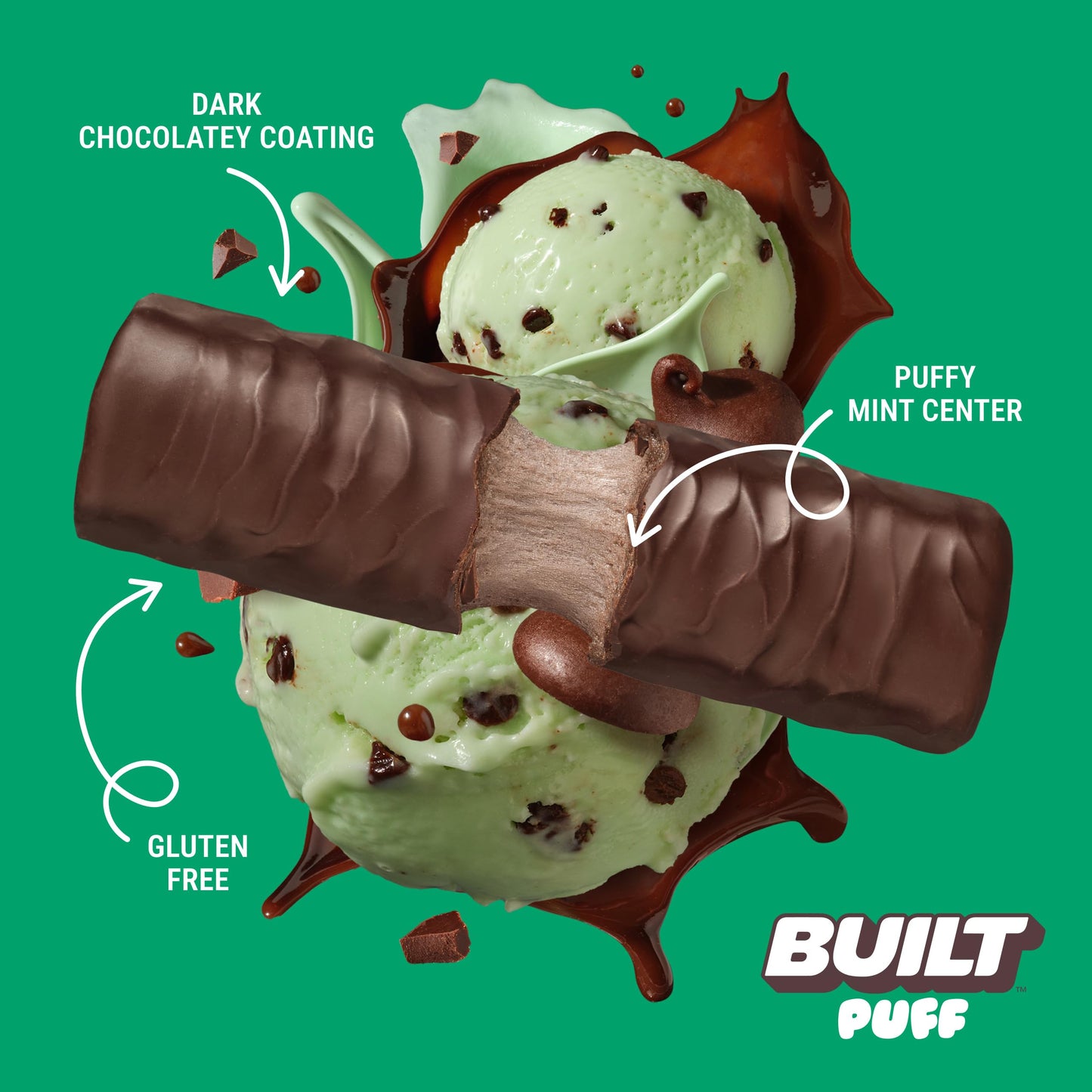 Built Bar, Puff Protein Bars, Mint Chip Puff, 17g Protein Snacks, On-The-Go Bars, Only 140 Calories, 6g Sugar, Collagen, Gluten
