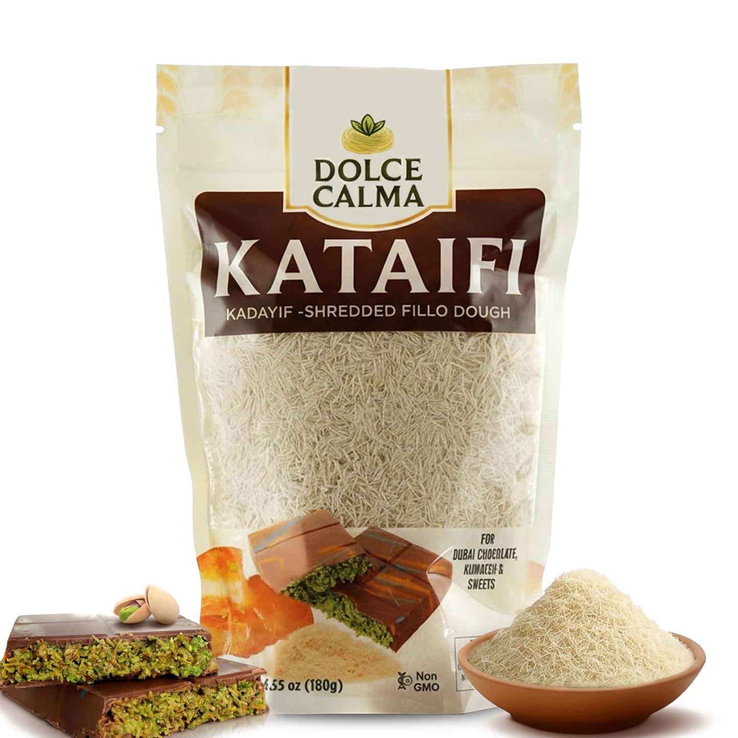 Dolce Calma Dried Kadayif/Kataifi Shredded Fillo Dough 6.4 Oz(180G) | Resealable Bag | Dubai Chocolate Bar Kunafa & Desserts | Finely Shredded Top-Grade Fillo/Phyllo For Pistachio Cream & Bakery Creations