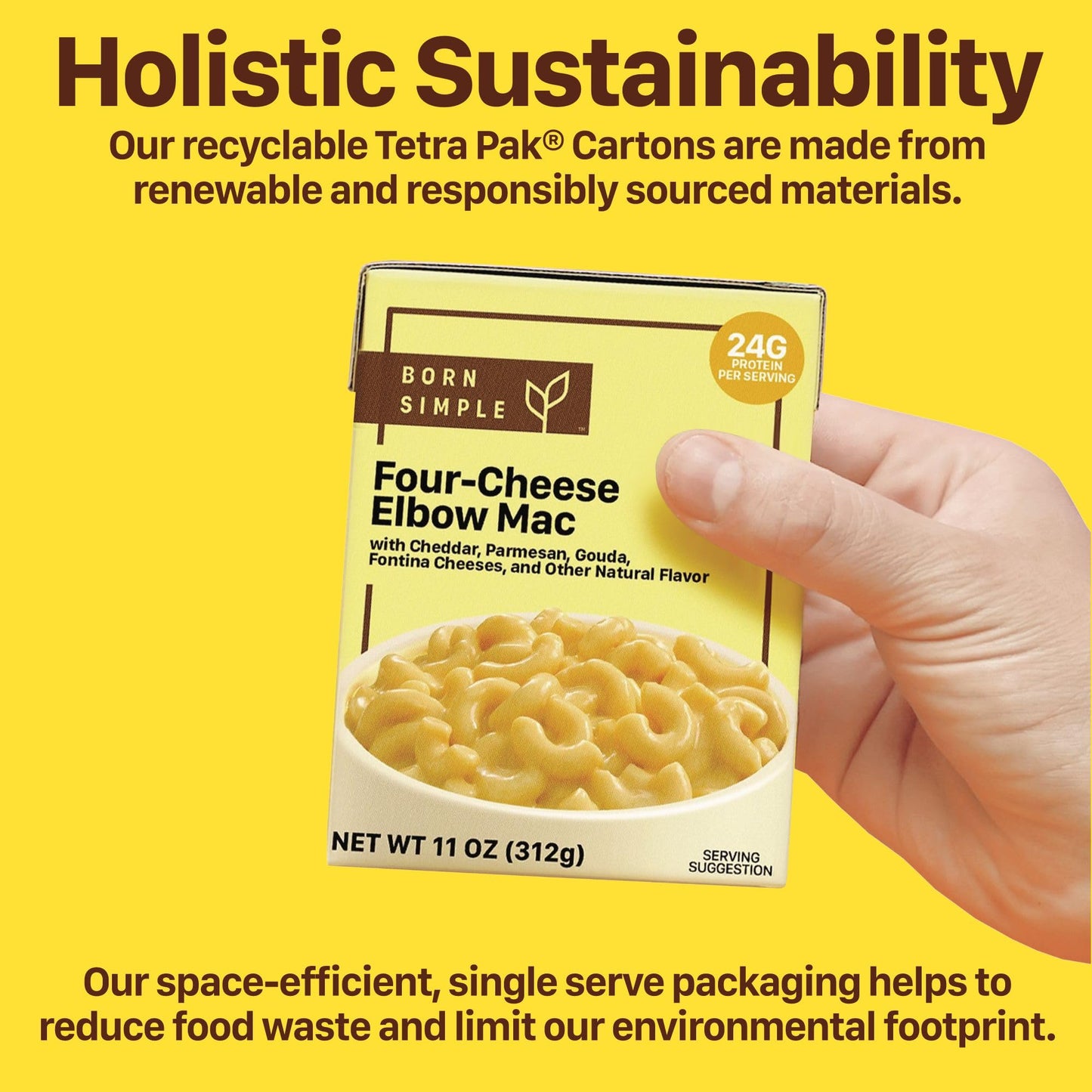 Born Simple Prepared Meals - Ready To Eat Four-Cheese Elbow Mac And Cheese | 24G Protein | 11 Oz (Pack Of 8)