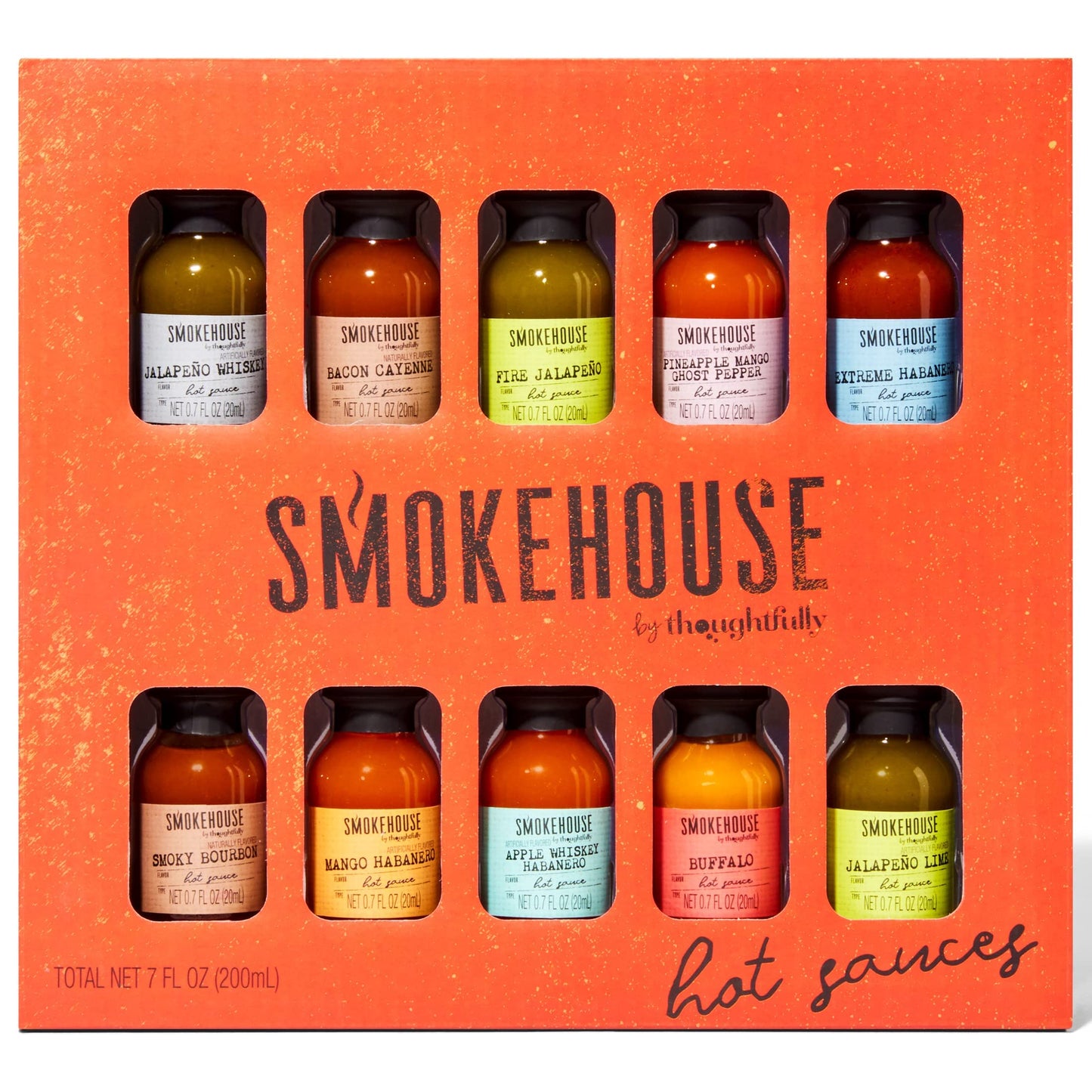 Thoughtfully Gourmet Hot Sauce Gift Set, Variety Pack of 10 Flavors, 0.7 Fl Oz Each