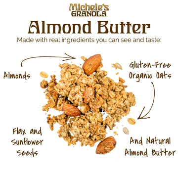 Micheles Granola Almond Butter, Handmade, Whole Grain, Vegan, Gluten-Free & Non-Gmo, 12Oz Resealable Bags, Pack Of 6