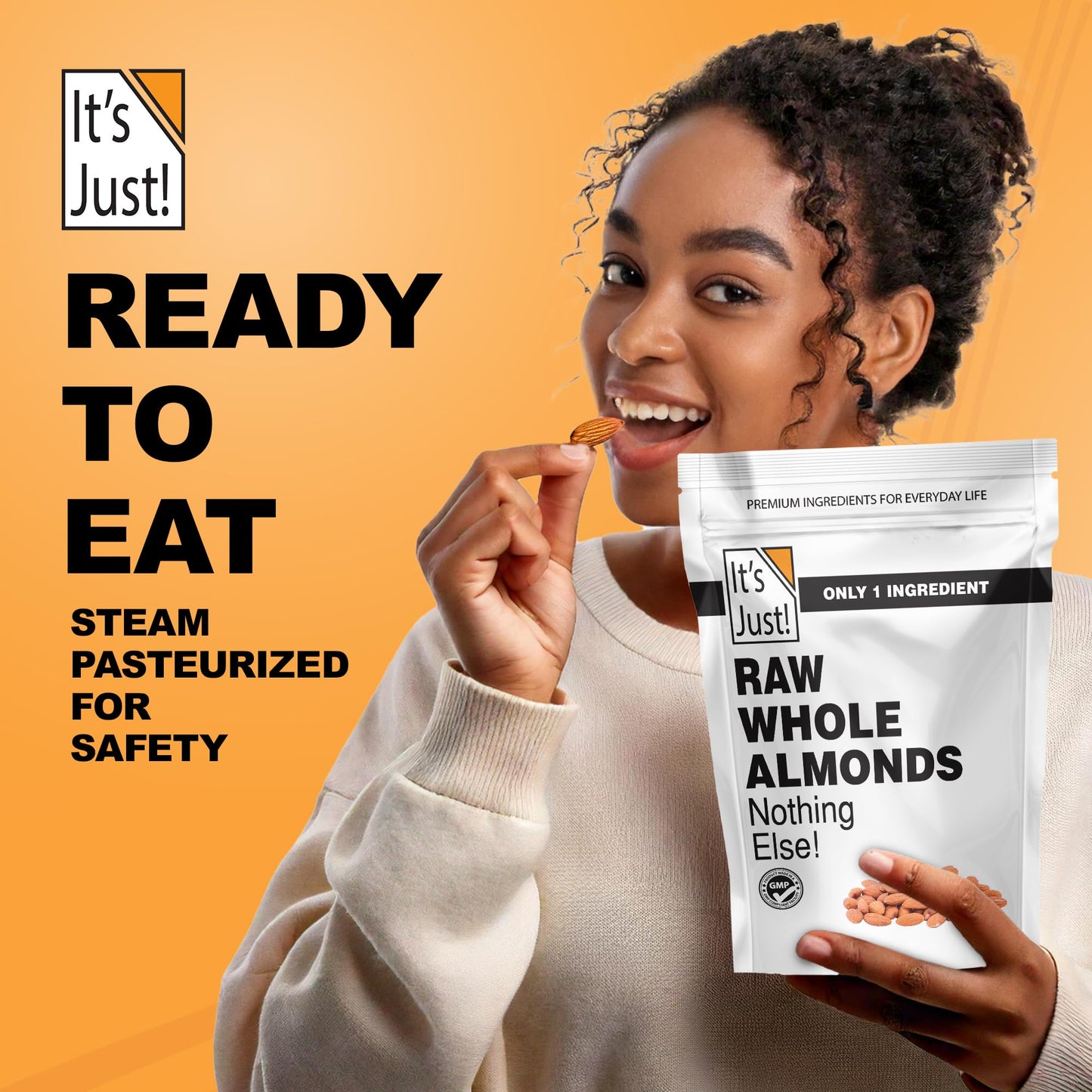 It'S Just - Raw Whole Almonds, Grown In California, Unsalted, Premium Quality, Supreme Grade, Naturally Semi Sweet, Made In Usa