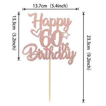 1 Pack Happy 60Th Birthday Cake Topper Glitter Heart Star 60 Fabulous Cake Pick Birthday Sign Cake Decorations For Children 60Th