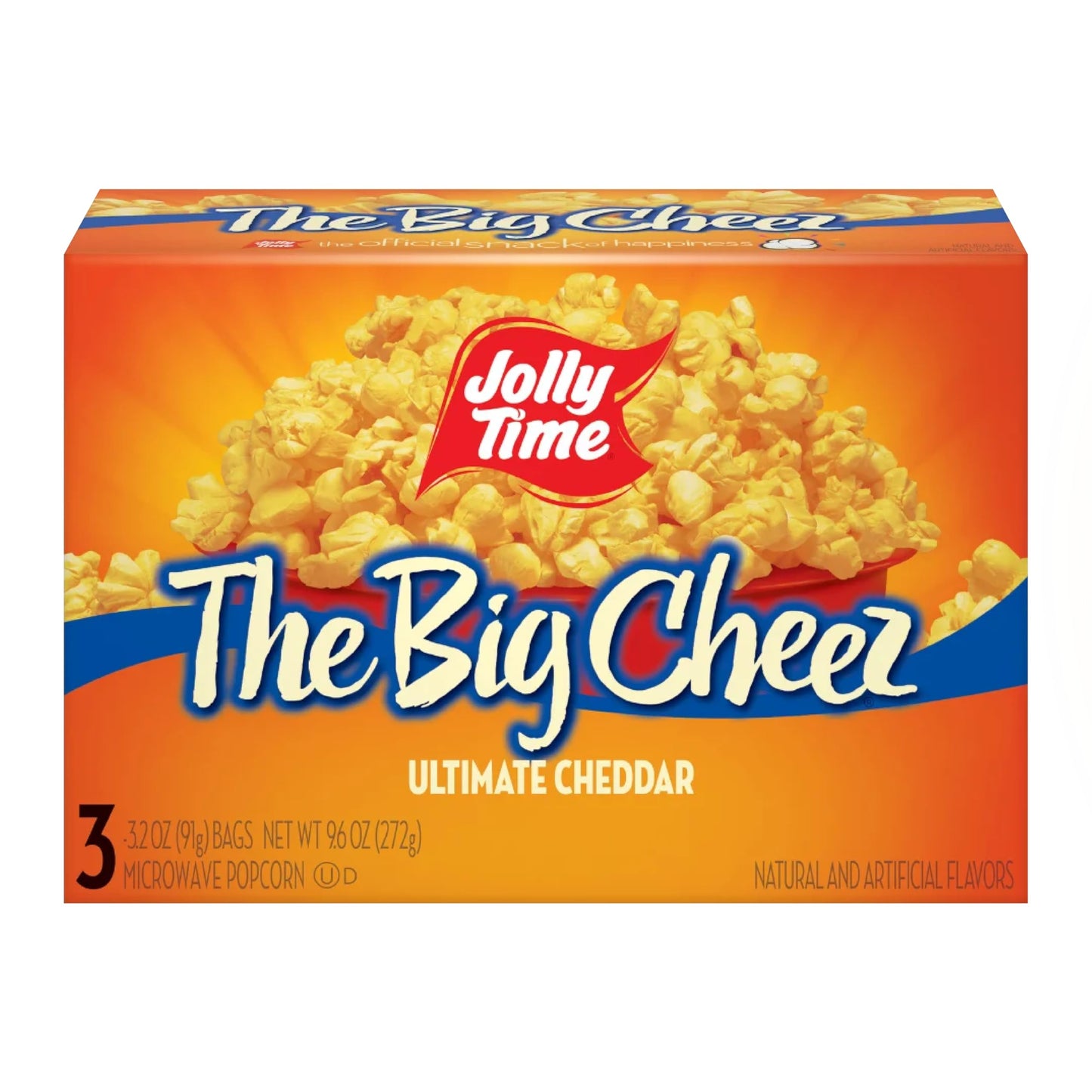Jolly Time The Big Cheez, Cheddar Cheese Microwave Popcorn, 3.2oz Sharing Bag, 3 Bags Per Carton (The Big Cheez, 3.2 Ounce (Cart