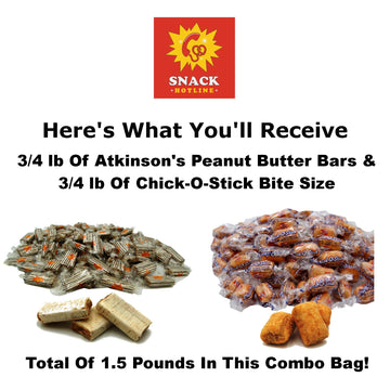 Atkinsons 1.5 Lb Combo Bag Chick-O-Stick Nuggets And Peanut Butter Bars - 50/50 Of Each Crunchy Candy - Bulk Individually Wrappe
