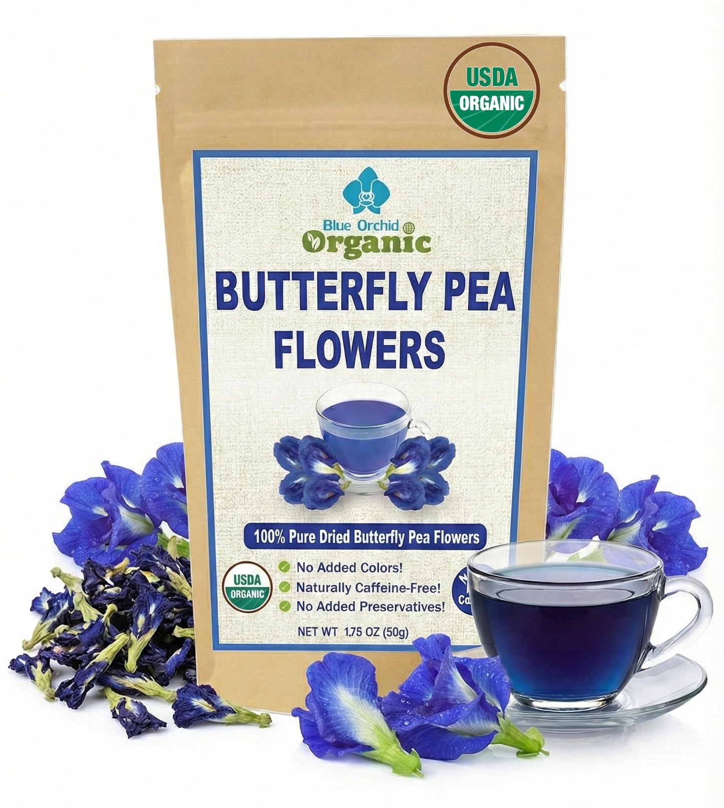 Organic Butterfly Pea Flowers - Healthy Herbal Loose Leaf Blue Tea - Natural Food Coloring - Energy Blend Free 1.75Oz