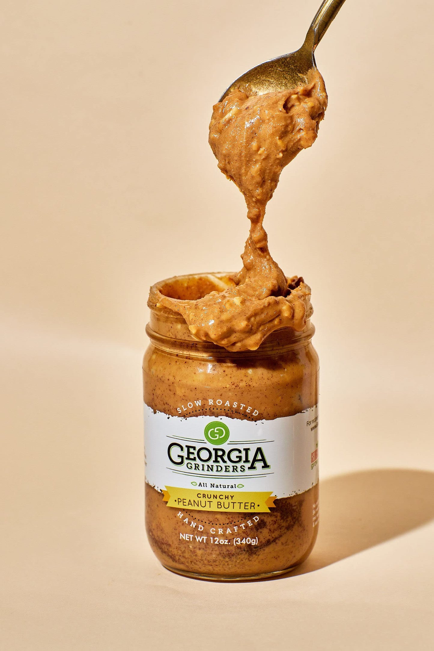 Georgia Grinders Crunchy Peanut Butter, No Sugar Added, Gluten-Free, Vegan, 12 Ounce
